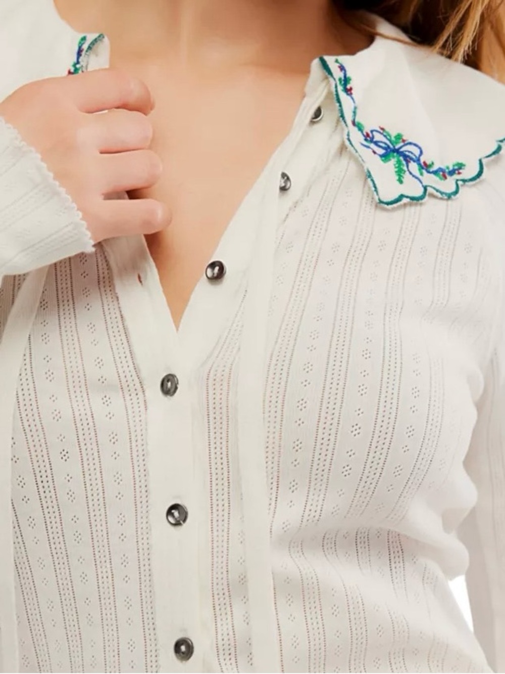 NWT Free People Women’s Ivory Juniper Long Sleeve Cardigan Size L - Picture 9 of 10